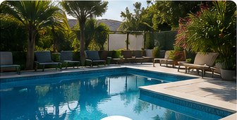 Piscina y terraza exterior de una vivienda